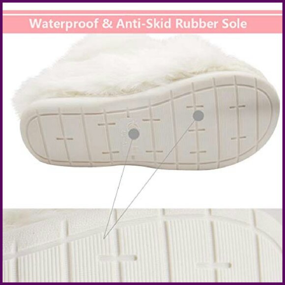 Warm Fluffy Slippers with Memory Foam, Anti-Slip Sole, Size 4-9.5 - Picture 4 of 8